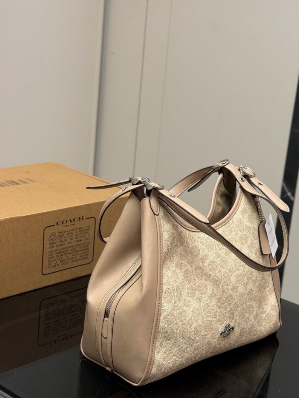 Beige Signature Canvas and Leather Hobo Crossbody